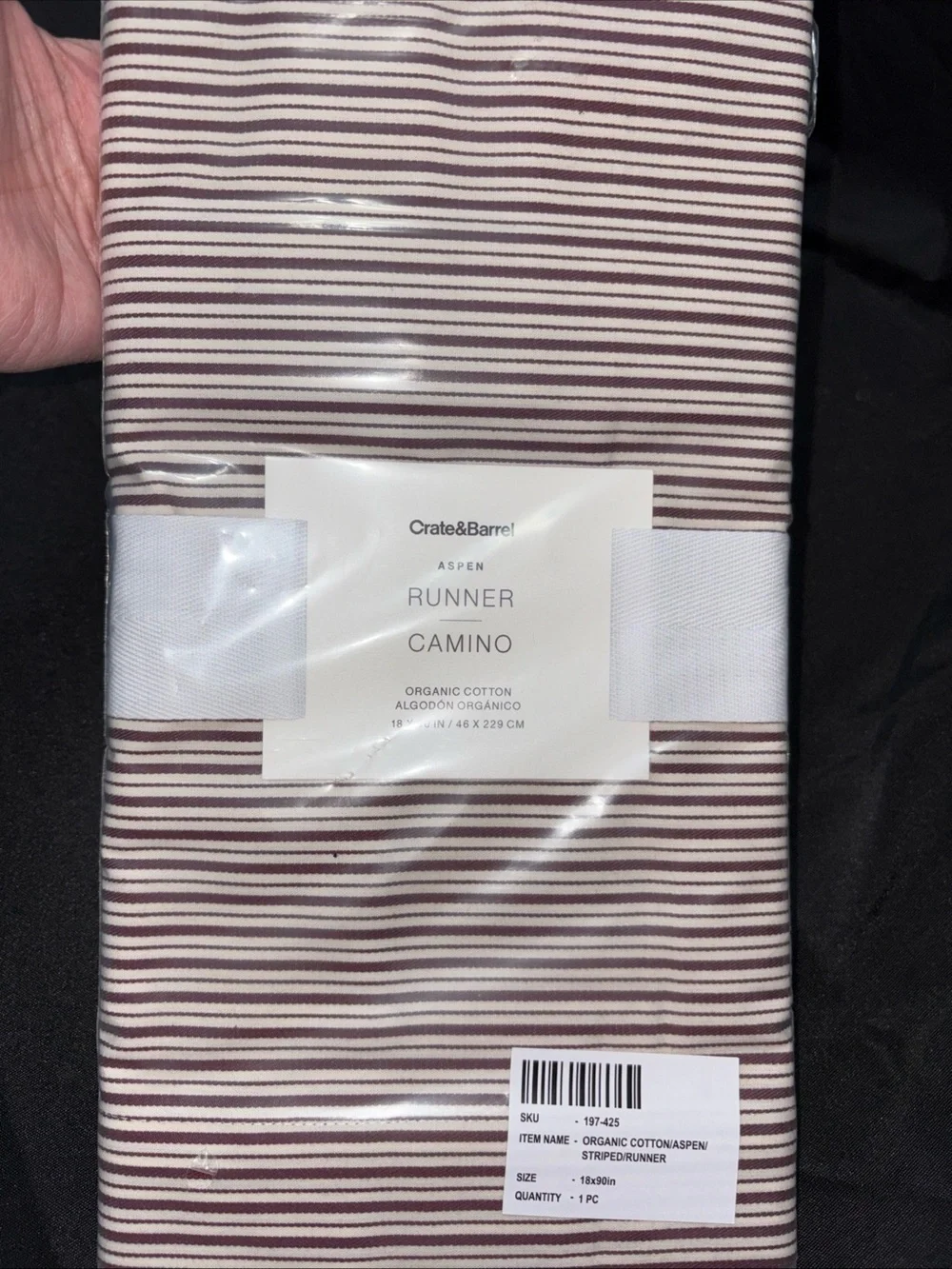 Crate&Barrel Aspen Striped Table Runner - Burgundy and White